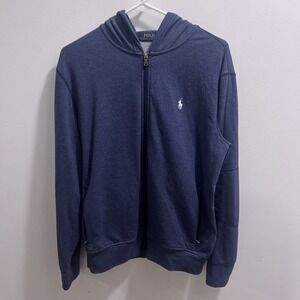 Large Ralph Lauren Blue Zip Up Knit Hoodie Size Medium